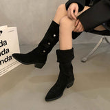 Breakj Pile Boots Children Thick And Western Cowboy Boots 2025 New Spring And Autumn Summer Single Boots High And Short