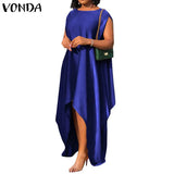 Women Party Dress Vintage Asymmetrical Maxi Long Dress 2022 VONDA Beach Holiday Summer Sundress Casual