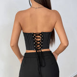 Breakj Sexual Sense Wind Woven Striped Steel Ring Tectre Sterne Tector Tectre Tectre Tie Strap Ultra-Short Bra