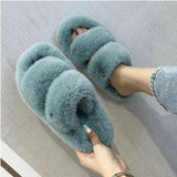 Women Slippers Faux Fur Home Cozy Furry Slides Comfortable Open Toe Designer Fluffy Black Plush Warm House Women