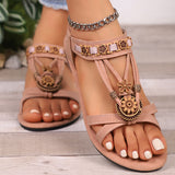 Breakj Flat-Bottomed Flowers Roman Large Size Women's Sandals Beads Tight With Light Beach Cool