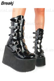 Design Gothic Boots INS Hot Great Quality Fashion Cool Motorcycle Boots Big Size 43 Wedges Heart Platform Mid-Calf