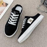 Breakj And Autumn 2025 New Canvas Shoes Female Students Half-Dragging Lazy One Foot With Breathable Leisure Small White