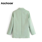 Green Color Casual Blazer Women Big Pockets Long Sleeve Jacket Female Notched Collar Office Wear Blazer Ropa De