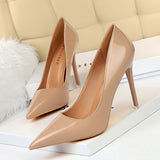 Breakj Fashion Simple Fine Heel High Heel Bright Face Patent Leather Shallow Mouth Pointed Women's Shoes High Heels Single