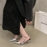 Summer Silver Heels Pointed Toe Women Pumps Fashion Slip on Slingbacks Shoes Ladies Sexy Heel Party Dress