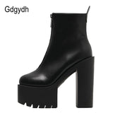 2022 Fashion Autumn Women Ankle Boots Leather Black Female High Heels Shoes Ultra High Platform Heels Round Toe Lady