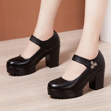 Cowhide Thick-Heeled High-Heeled Walking Shoes Waterproof Platform Thick-Soled Leather Shoes Cheongsam Show Model Training