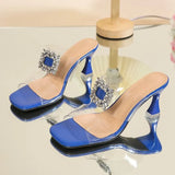 Breakj High Heels Sandals Women New Summer Shoes Women Mules Metal Buckle Slides Peep Toe Transparent Female Shoes Square