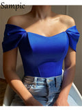 Y2K Satin Elegant Corset Tops 2022 Summer Spring Sexy Casual Club Skinny Crop Tops Women Fashion Blue Tube Tank