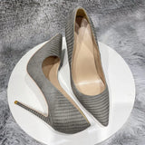 Grey Crocodile Effect Sexy Women Pointed Toe 80 100 120 High Heel Shoes for Party Wedding Gorgeous Ladies Stiletto