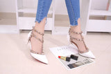 Women's Shoes 2019 Summer Pointed High-heeled Stiletto Patent Leather Rivet Single Shoes Was Thin Buckle Women's