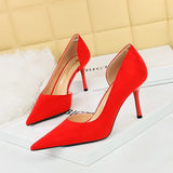 Breakj Korean Version Of Fashion Simple Heel High-Heeled Shoes Show Thin Suede Shallow Tip Side Hollow Single Shoe High