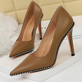 Shoes Black Heels Metal Beads Woman Pumps Suede High Heels Stiletto Wedding Shoes Women Heels Female Plus Size 41 42