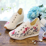 Breakj Shoes, Sports Shoes Autumn And Winter Leisure Walk Shoes Lace Embroidered Cloth Shoes Inside Heighten Women's