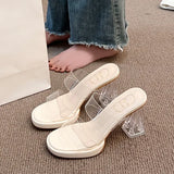Breakj On The Thick Background Waterproof Table Transparent Word With High-Heeled Slippers Women Summer Wearing Crystal And Coarse And Cold