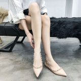 Shoes Women's 2023 New Shallow Riveted Bean Shoes Women's Pointed Flat-Soled Shoes Korean Version Ballet Ladle Shoes Boat