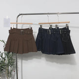 Real Shooting Hottie Retro Bright Line Dress Women Walk Light 100-Fold Skirt High-Rise Thin A Short Skirt