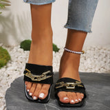 Breakj Female 2025 New Korean Version Metal Chain Fashion Casual Open Toe Wearing A Word Flat Slipper