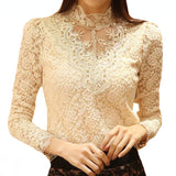 White BlousesWomen Sexy Shirt Lace Blouse Autumn Spring Long Sleeve Tops Casual Elegant Female Black