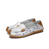 2021 Summer Loafers Shoes Leather Stitching Outdoor Footwear Femme Floral Pattern Mixed Color Sewing Elegant Women