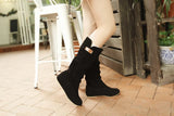Boot 2021 Winter Internal Increase Mid-calf Boots Lace Flowers Cotton Boots Women Plus Size Suede Boots Botas De