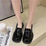 Genuine Leather Loafers Pumps Thick Block Rubber Heels Soles Black Slip On Wedge Platform Female Moccasin Zapatos De