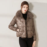 Winter Vintage Button Real Fox Fur Collar Down Jacket Women 90% Duck Down Jacket Female Snow Thick Warm Irregular