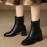 Winter New British Style Back Zipper Fashion Boots Women's Rough Heel Leather Suede Versatile Short Boots