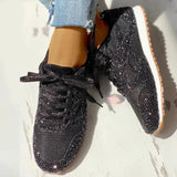 Sneakers Women Shoes 2021 Autumn Mesh Flats Casual Vulcanized Shoes Female Lace Up Bling Platform Footwear Plus Size