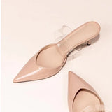 Breakj New Baotou Light Mouth Patent Transparent With Slippers Women's Sharp Head Thin Half Slippers High