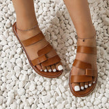 Splicing Flat-Bottom Slippers Women's Round Head Weaving A Word Outside Wearing Beach Cool Slippers