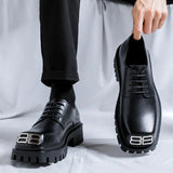 Breakj Men's Square Head Big Head Shoes Korean Version Advanced Sense Derby Shoes Niche Casual Shoes