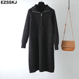 winter warm Loose zipper thick sweater dress for women staight sweater dress women loose long dress Female chic