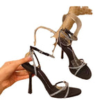 Looks Good! Pink Fairy Sandals Girls 2024 New Diamond Cross-Band Sexy Stiletto