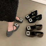 Diamond Mary Jane Women's Shoes 2024 New Spring And Autumn Winter High-Heeled Shoes Black Evening
