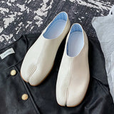 Silver Leather flat trotter shoes woman brand designer tabi ninja loafers women soft bottom split toe moccasins