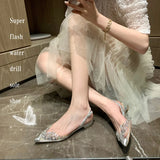 Diamond Transparent Sandals 2024 Summer New Style With Small Bag Head Flat Shoes Crystal Low-Heeled Women's
