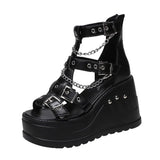 Female Stylish Gothic Zipper High Wedges Sandals Summer Platform Punk Street women's Sandals Fish Mouth Shoes