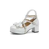 Women's Cute Lolita Cross Strap Mary Jane Shoes Chunky Heel Party Wedding Cosplay Bow Sweet Princess Pumps Japanese JK