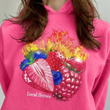 Y2K Kawaii Women's Hoodie Strawberry Print Cotton Pink Sweatshirts 2021 O Neck Long Sleeve Loose Pullover Autumn