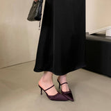 Breakj Winter New Pointed Purple Thin Heel High Mouth Water Drill With Silk Sat Sandals Half-Dragging