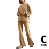 Celmia 2022 Spring 2pcs Knitted Pant Sets Women High Collar 3/4 Sleeve Top Fashion Wide Leg Long Pants Casual Loose Brushed
