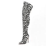 2024 New Women Over The Knee High Heels Boots Sexy Ladies Zebra Style Pointed Toe Stiletto Heels Long Botas
