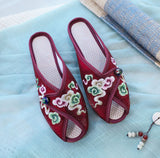 Breakj Embroidered Cloth Shoes Cloth Art Outside Wear Slippers Summer Cool Drag National Wind Retro Xiangyun Fish Mouth Women's