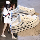 Slippers Women Wear 2024 New Canvas Shoes Without Heels And Semi-Support Online Celebrities Lazy Half-Dragged Thick Soles Cool