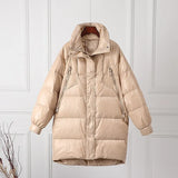 White Duck Down Long Jacket Woman Stand Collar Coat Winter Loose Waterproof Down Overcoat Parka Female Warm Snow