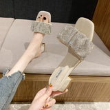 Breakj Slippers Women's Fashion Wearing Fairy Wind 2025 New Water Drill Cool Drag Low And Exposed Toe Coarse And Word