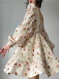 Style Elegant Floral Midi Sundress Woman Long Sleeve Y2k Mini Dress Party Casual Korean Fashion Dress Chiffon 2023