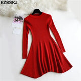 Autumn Winter black Sweater Dress Women o-neck Long Sleeve A Line thick Knit mini Dress female girl short bodycon